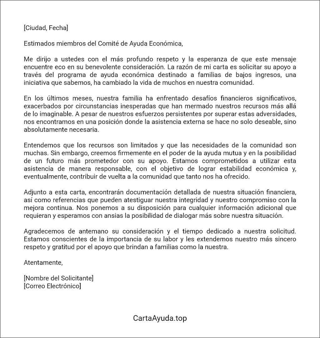 formato recomendado para una carta de ayuda económica para familias de bajos ingresos