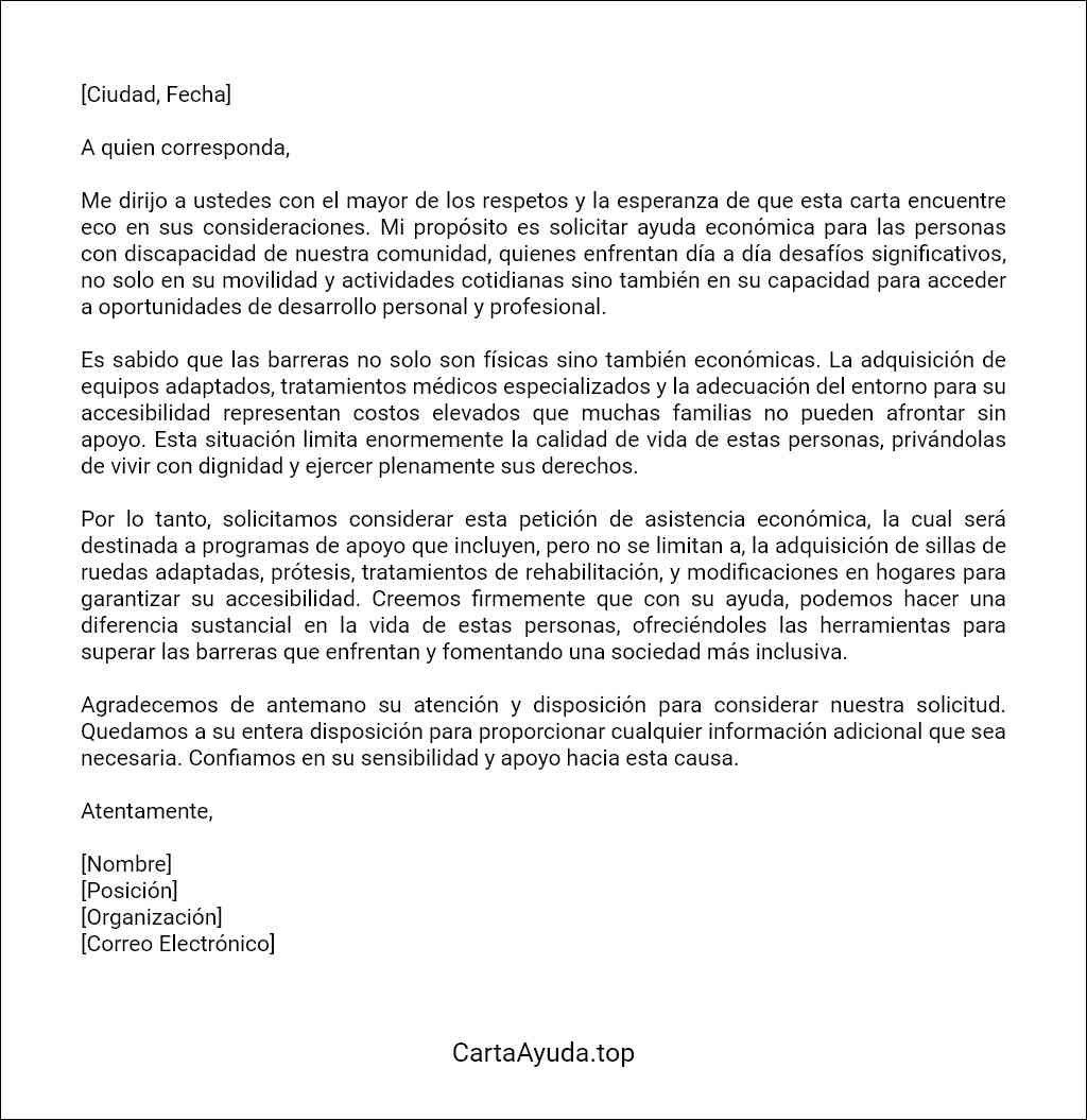 carta de ayuda económica para personas con discapacidad ejemplos