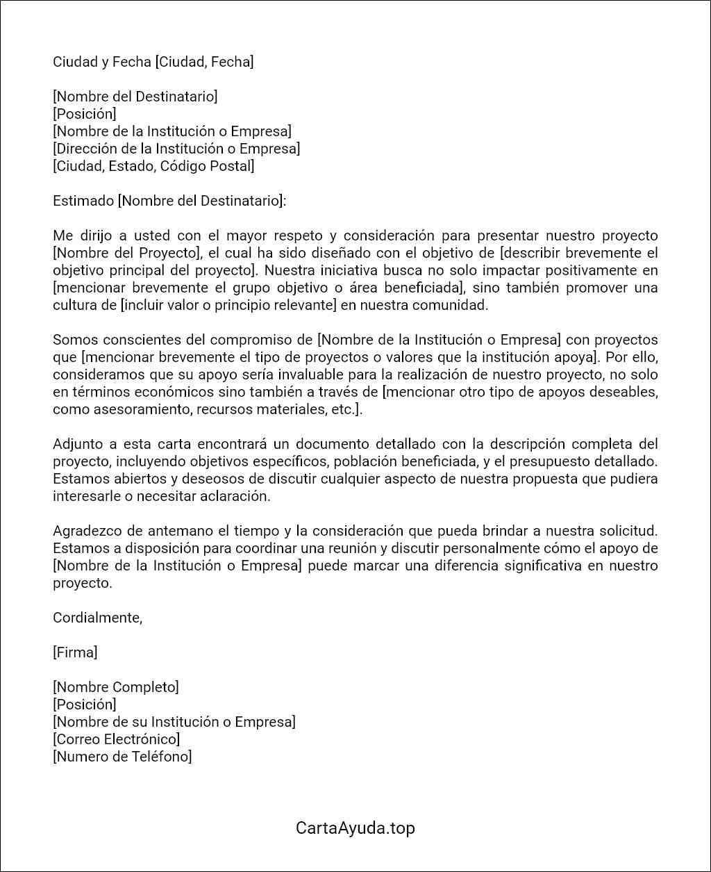 carta de solicitud de apoyo a un proyecto ejemplos