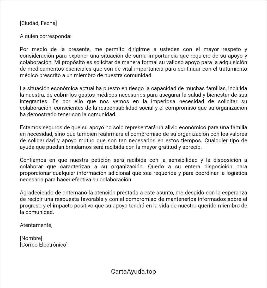 carta de solicitud de apoyo para medicamentos formato