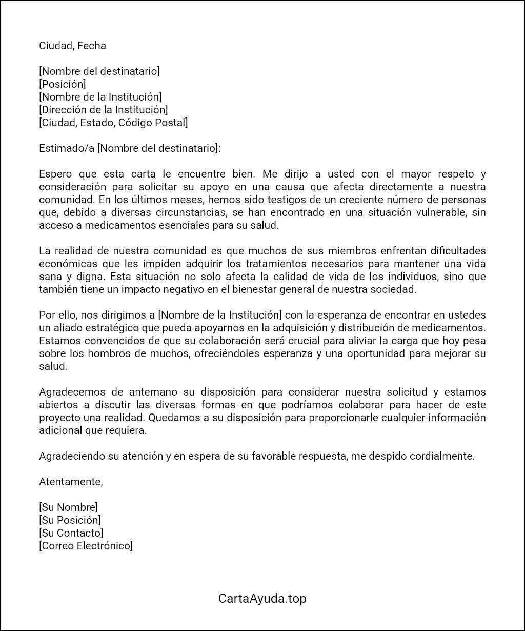 carta de solicitud de apoyo para medicamentos modelo