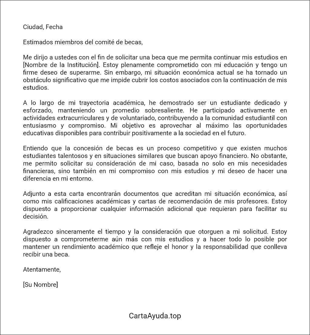 formato recomendado para una carta de solicitud de beca por situación económica