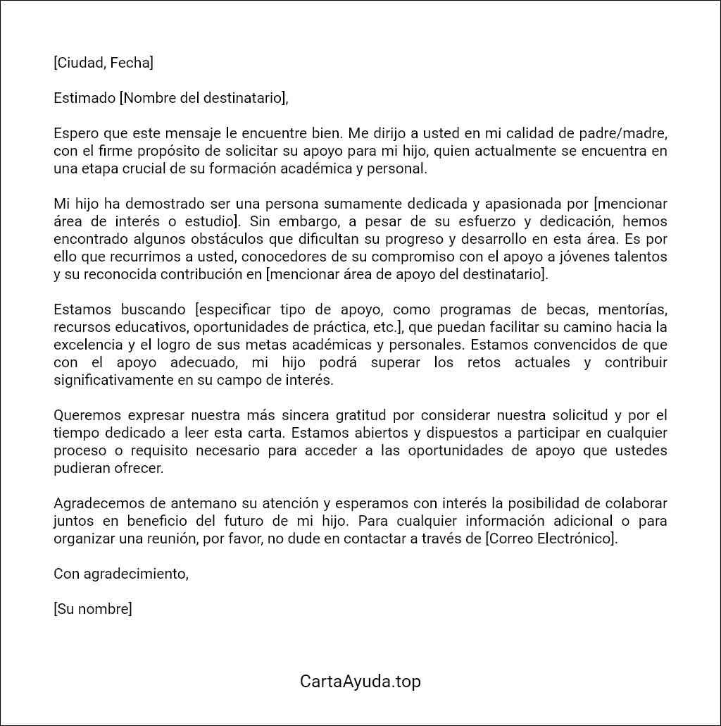 la mejor carta para pedir apoyo para mi hijo