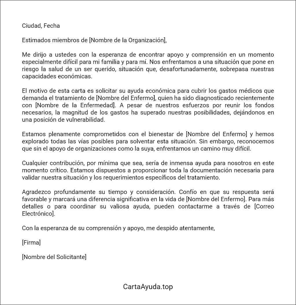 como elaborar una carta para pedir ayuda economica para un enfermo