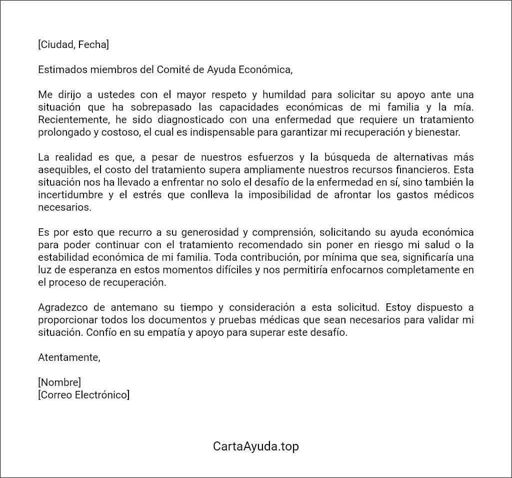 carta para pedir ayuda económica por enfermedad formato