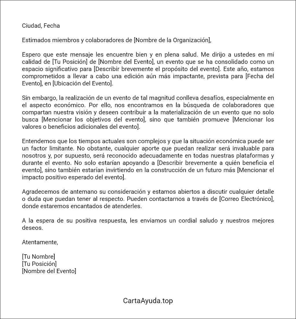 la mejor carta para pedir colaboracion economica para un evento