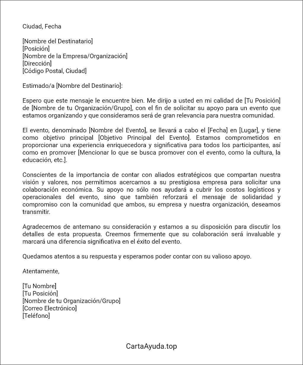 como redactar una carta para pedir colaboracion economica para un evento