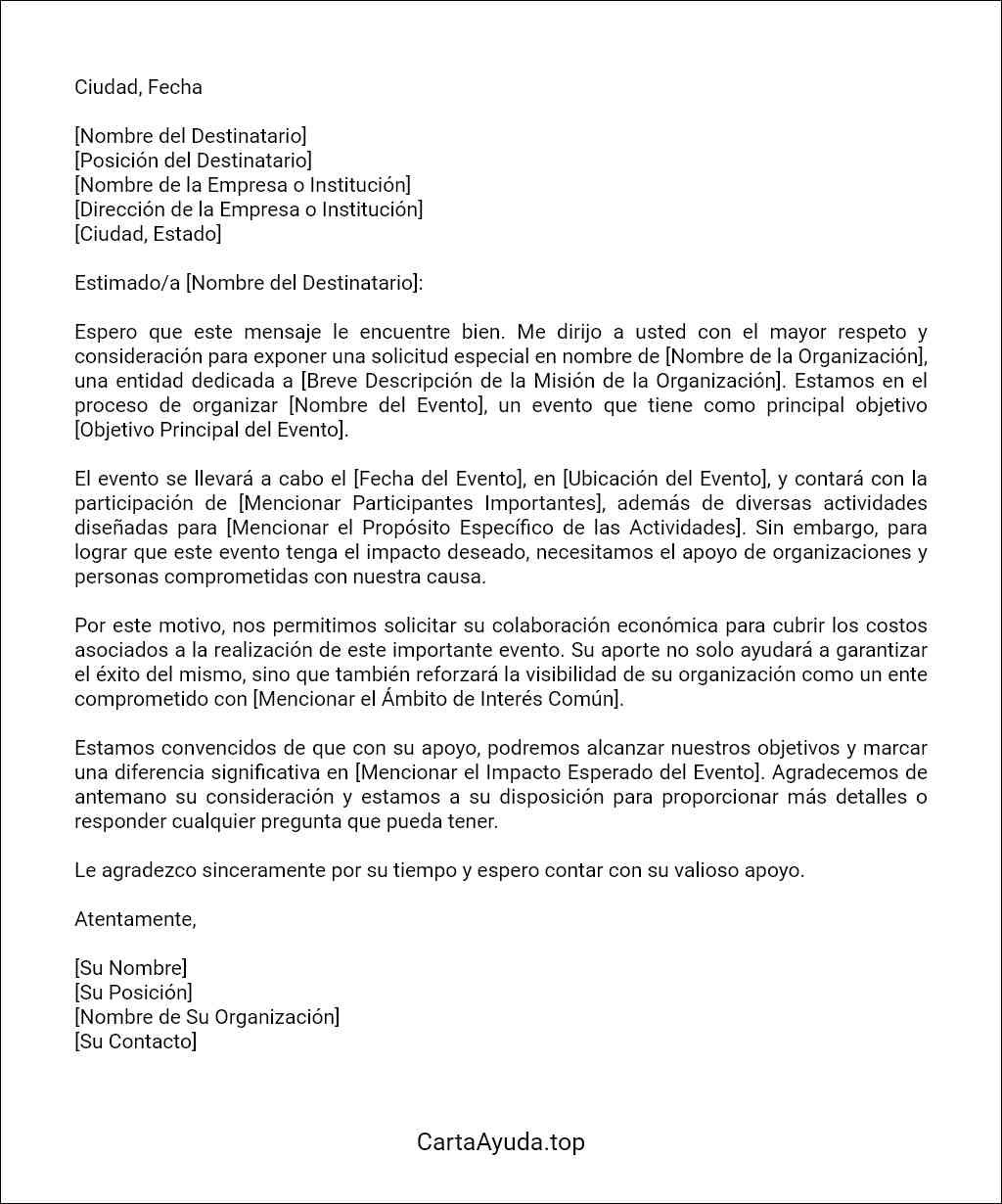 plantilla de carta para pedir colaboracion economica para un evento