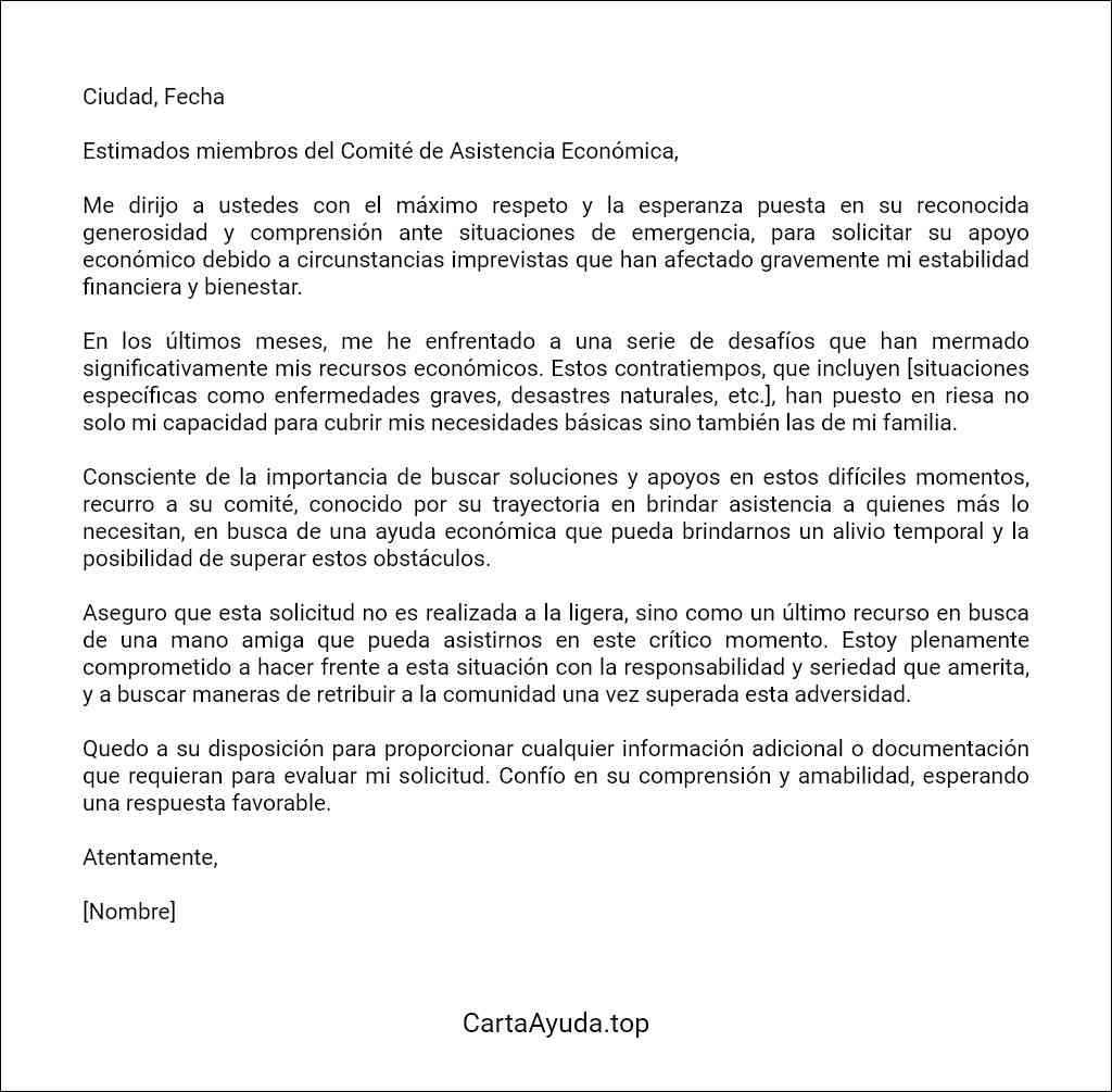 carta para solicitar asistencia económica en situaciones de emergencia ejemplos