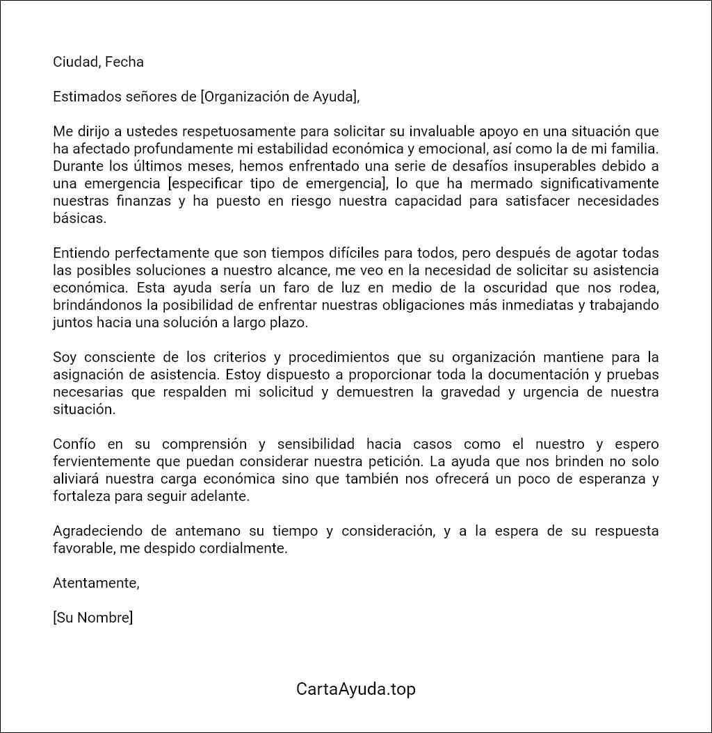 modelo de carta para solicitar asistencia económica en situaciones de emergencia