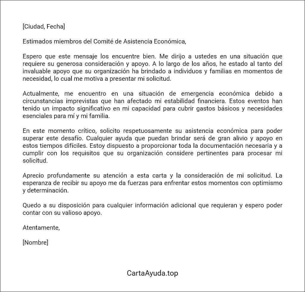 carta para solicitar asistencia económica en situaciones de emergencia plantilla