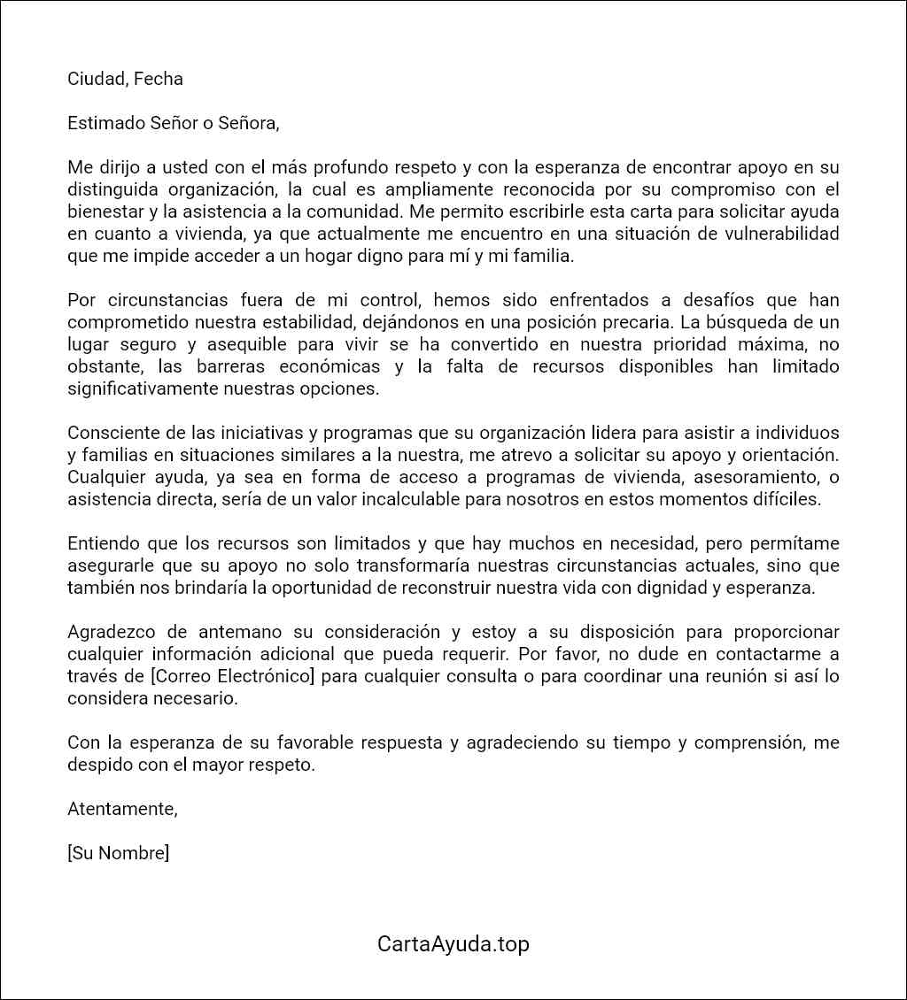 como elaborar una carta para solicitar ayuda de vivienda 