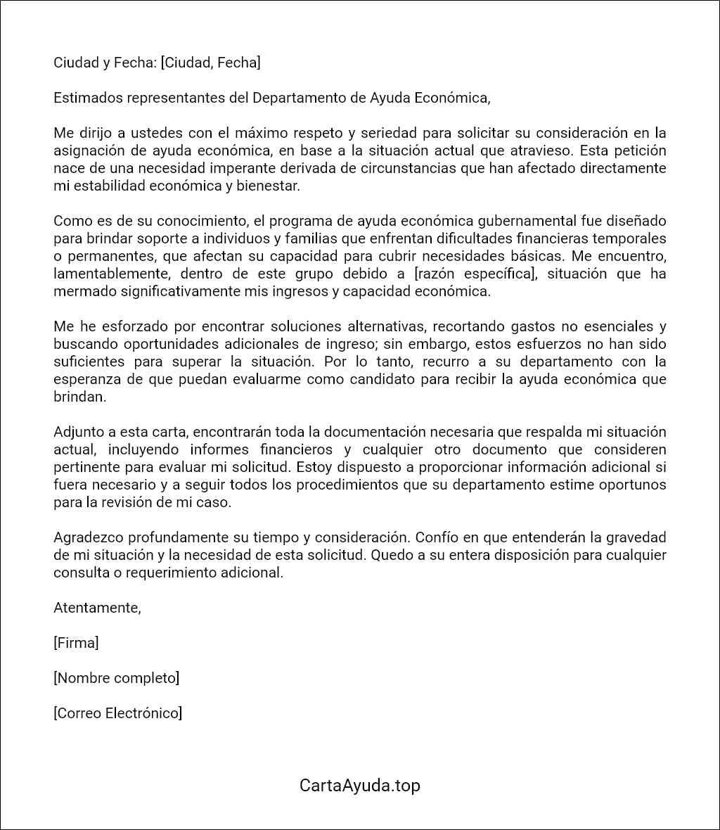 formato de carta para solicitar ayuda económica al gobierno