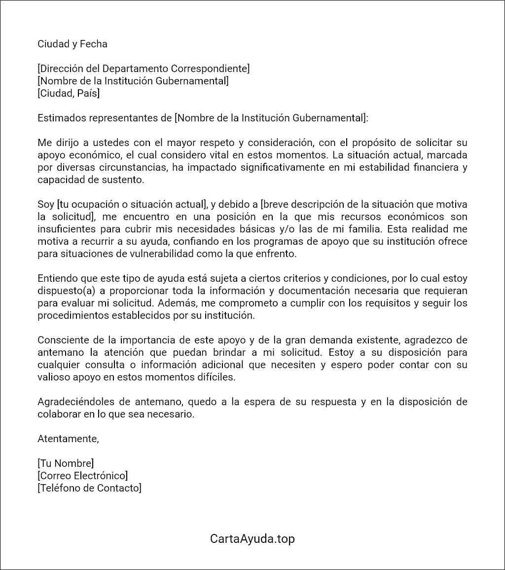 formato recomendado para una carta para solicitar ayuda económica al gobierno