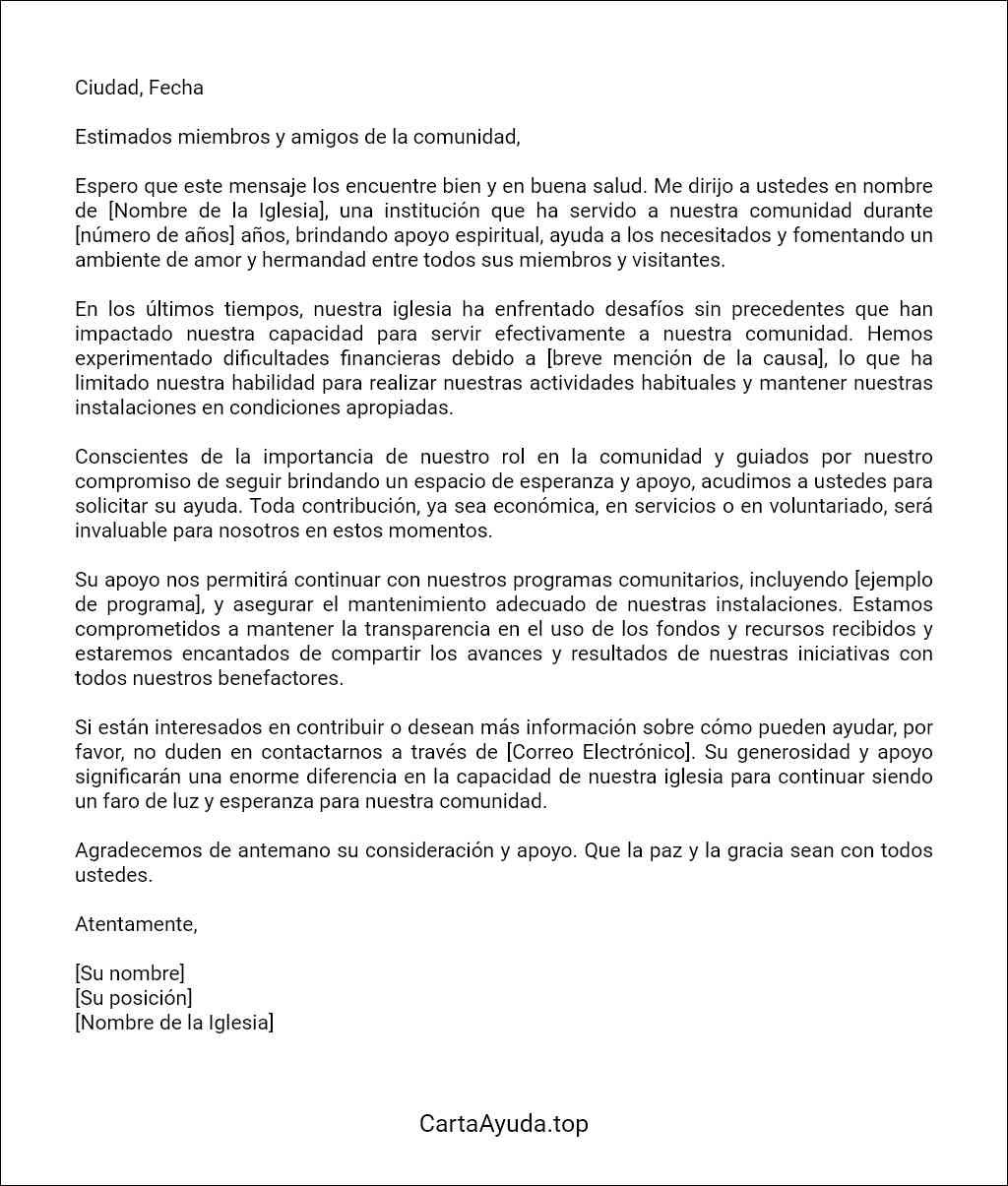 como redactar una carta para solicitar ayuda para una iglesia 