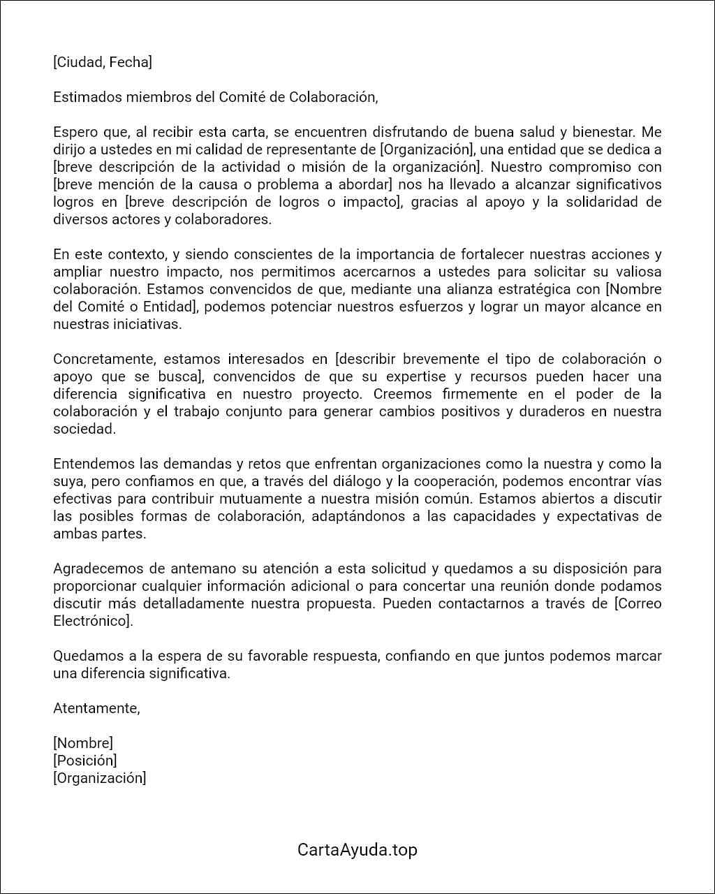 la mejor carta para solicitar colaboración