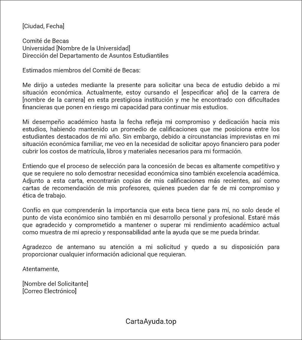 carta de solicitud de beca por situación económica ejemplo