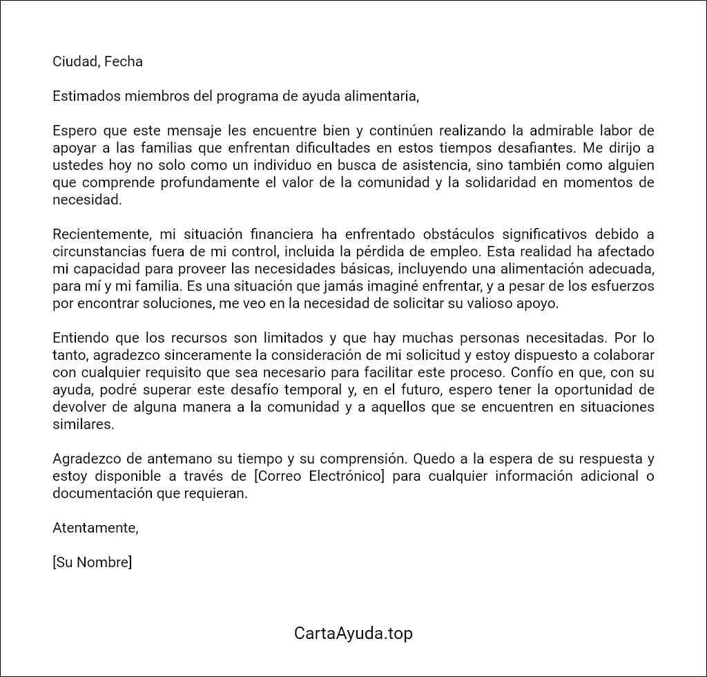 la mejor carta para solicitar ayuda alimentaria