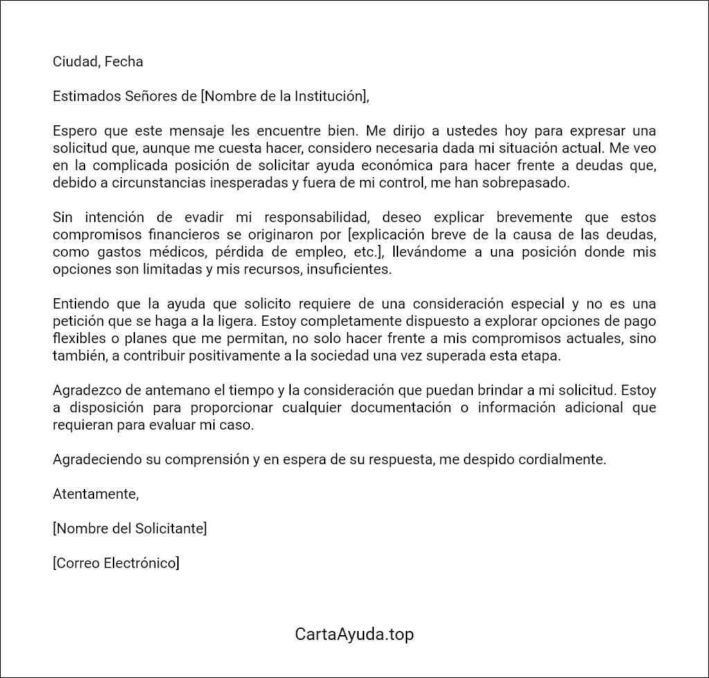 carta de solicitud de ayuda económica para pagar deudas plantilla