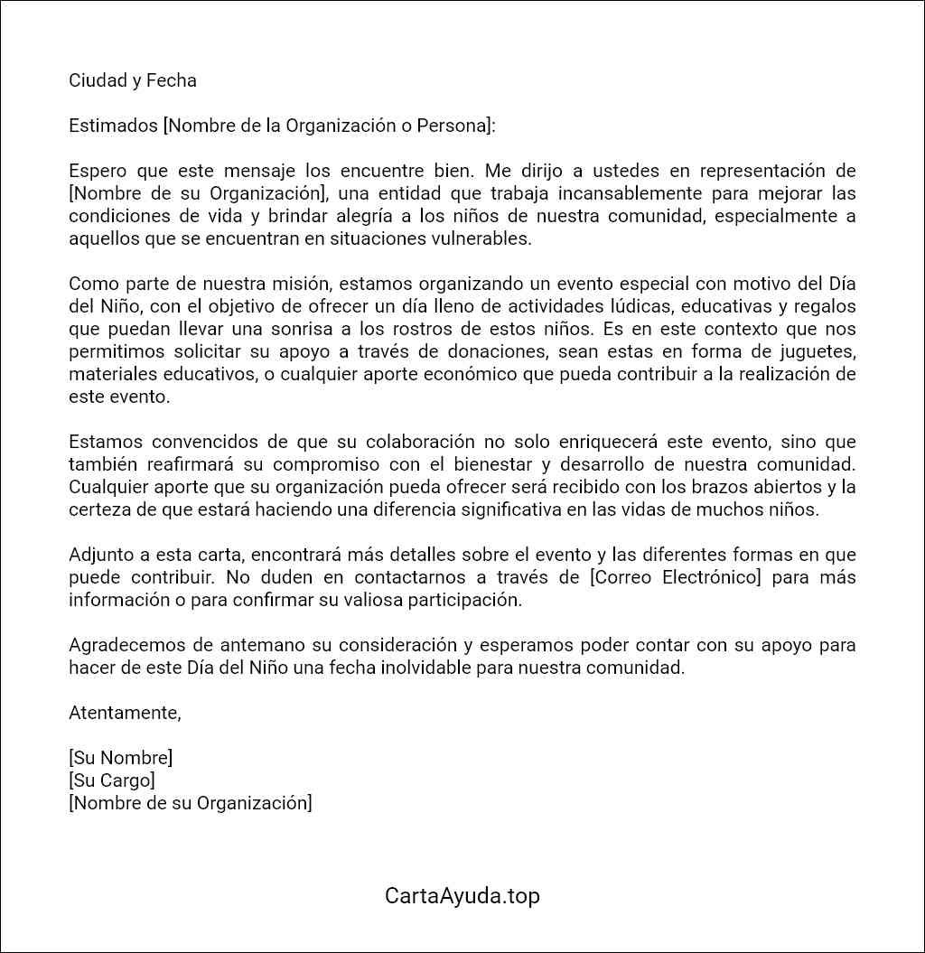 carta de solicitud de donacion para el dia del niño ejemplos