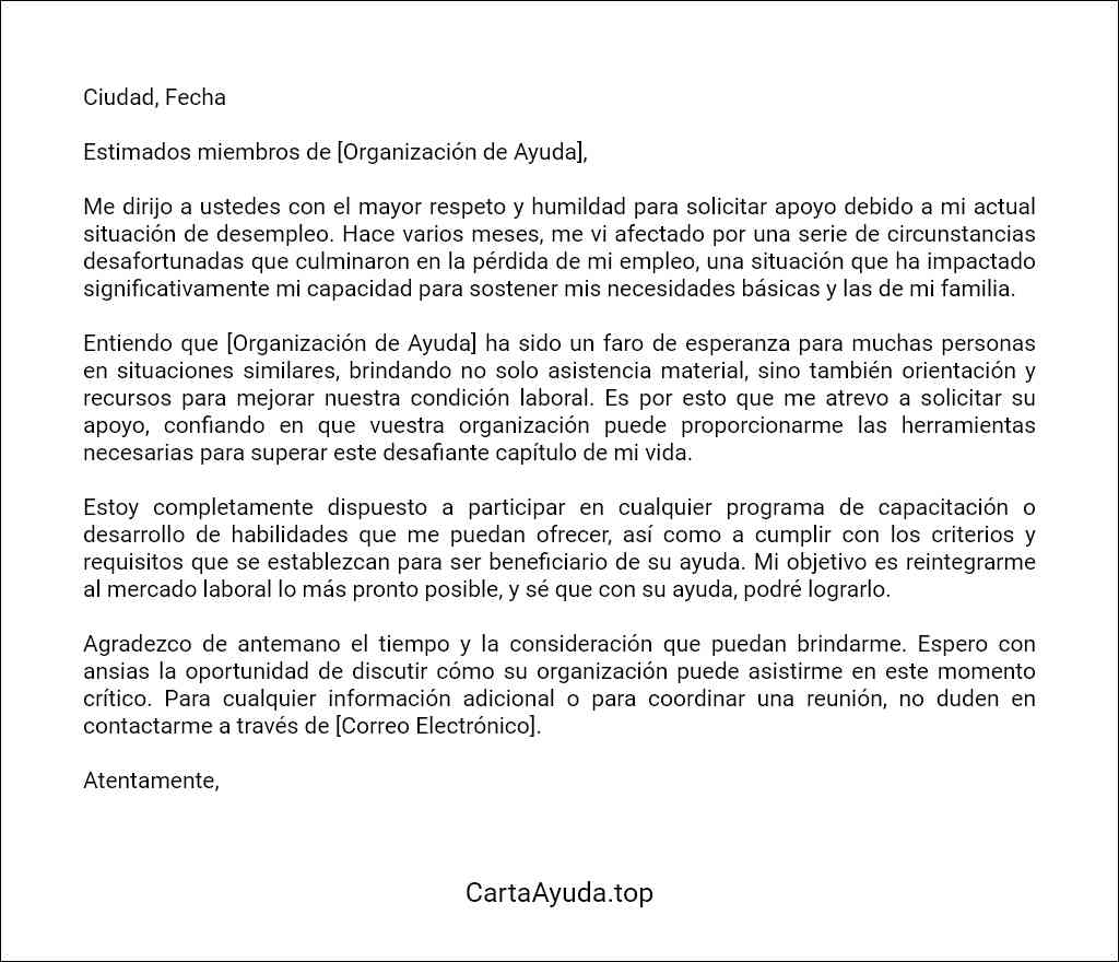 formato de carta para pedir ayuda por desempleo