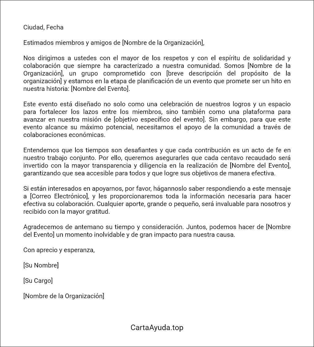 carta para pedir colaboracion economica para un evento modelo