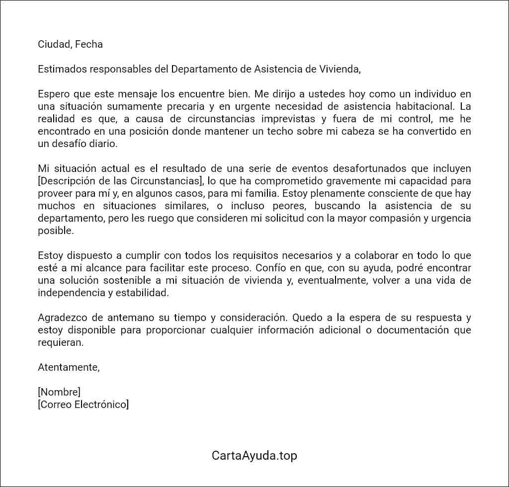 carta para solicitar ayuda de vivienda modelo