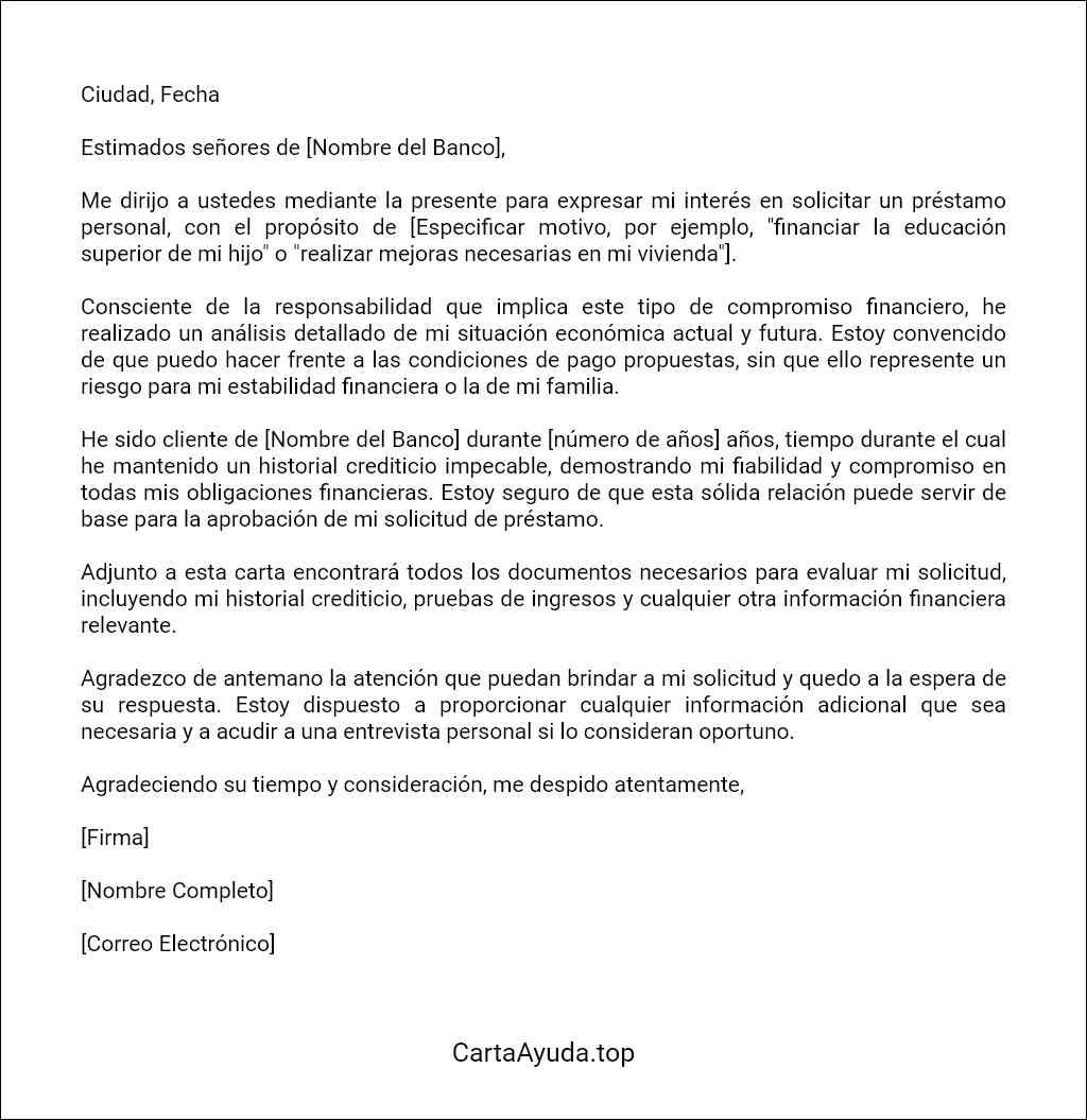 como redactar una carta para solicitar un prestamo personal