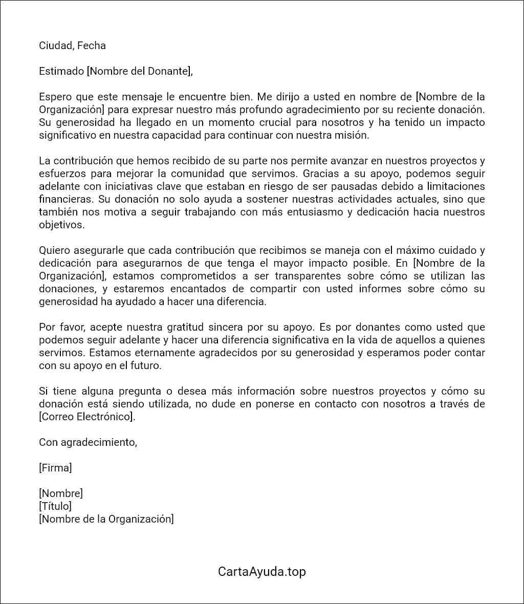 modelo de carta de agradecimiento por donación