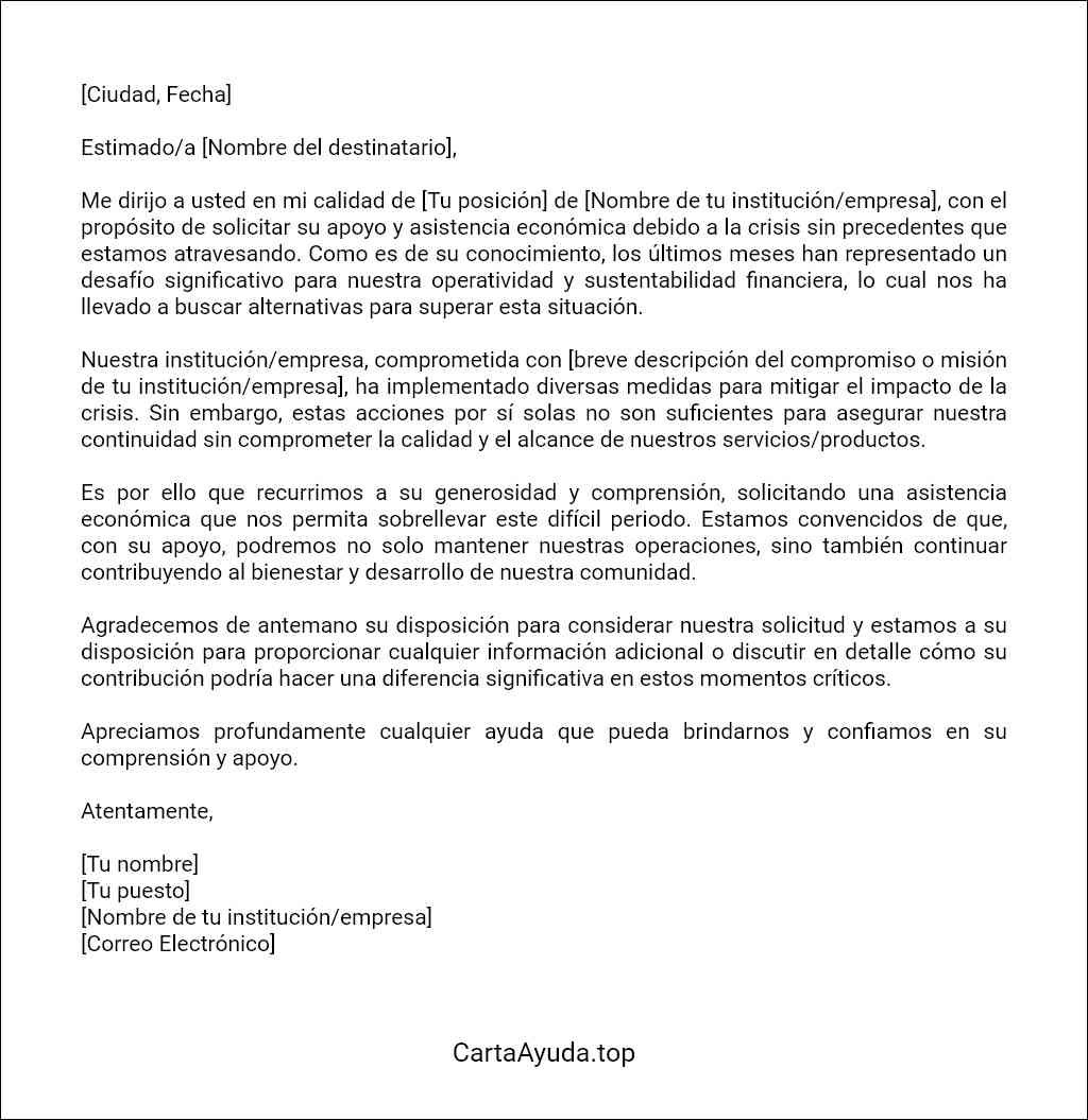 como redactar una carta de solicitud de asistencia económica por crisis 