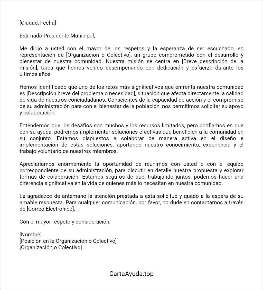 la mejor carta para pedir apoyo al presidente municipal