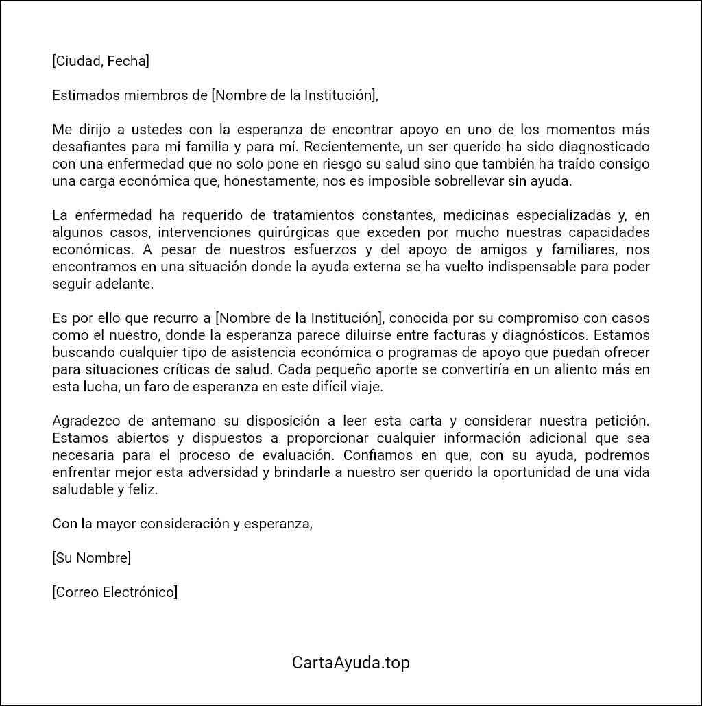 plantilla de carta para pedir ayuda economica para un enfermo