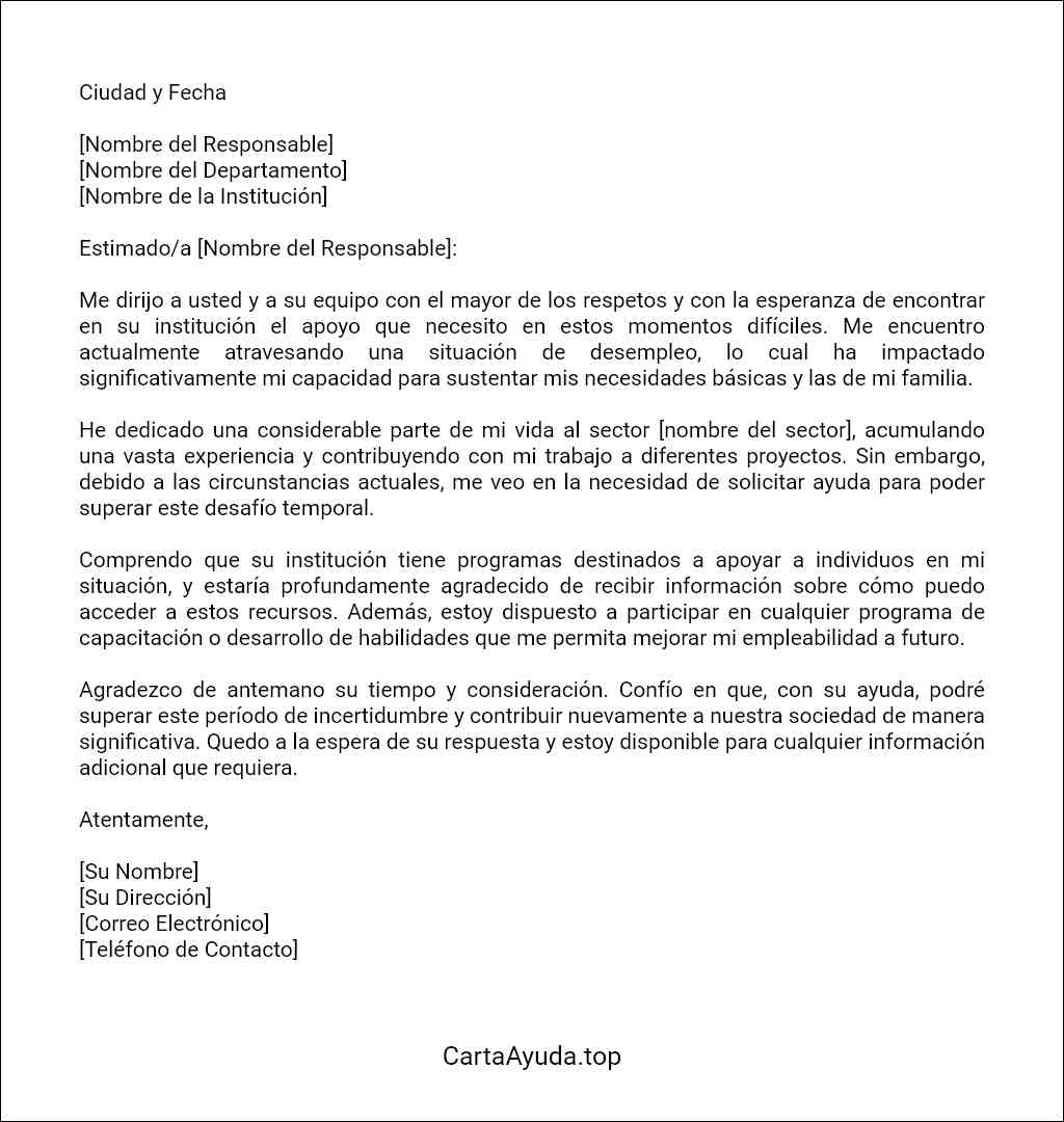 carta para pedir ayuda por desempleo ejemplo