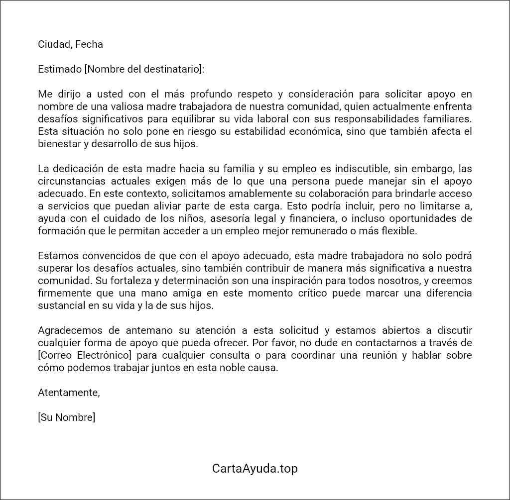 como redactar una carta para solicitar ayuda para una madre trabajadora 