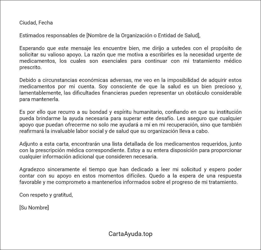 ejemplo de carta de solicitud de apoyo para medicamentos