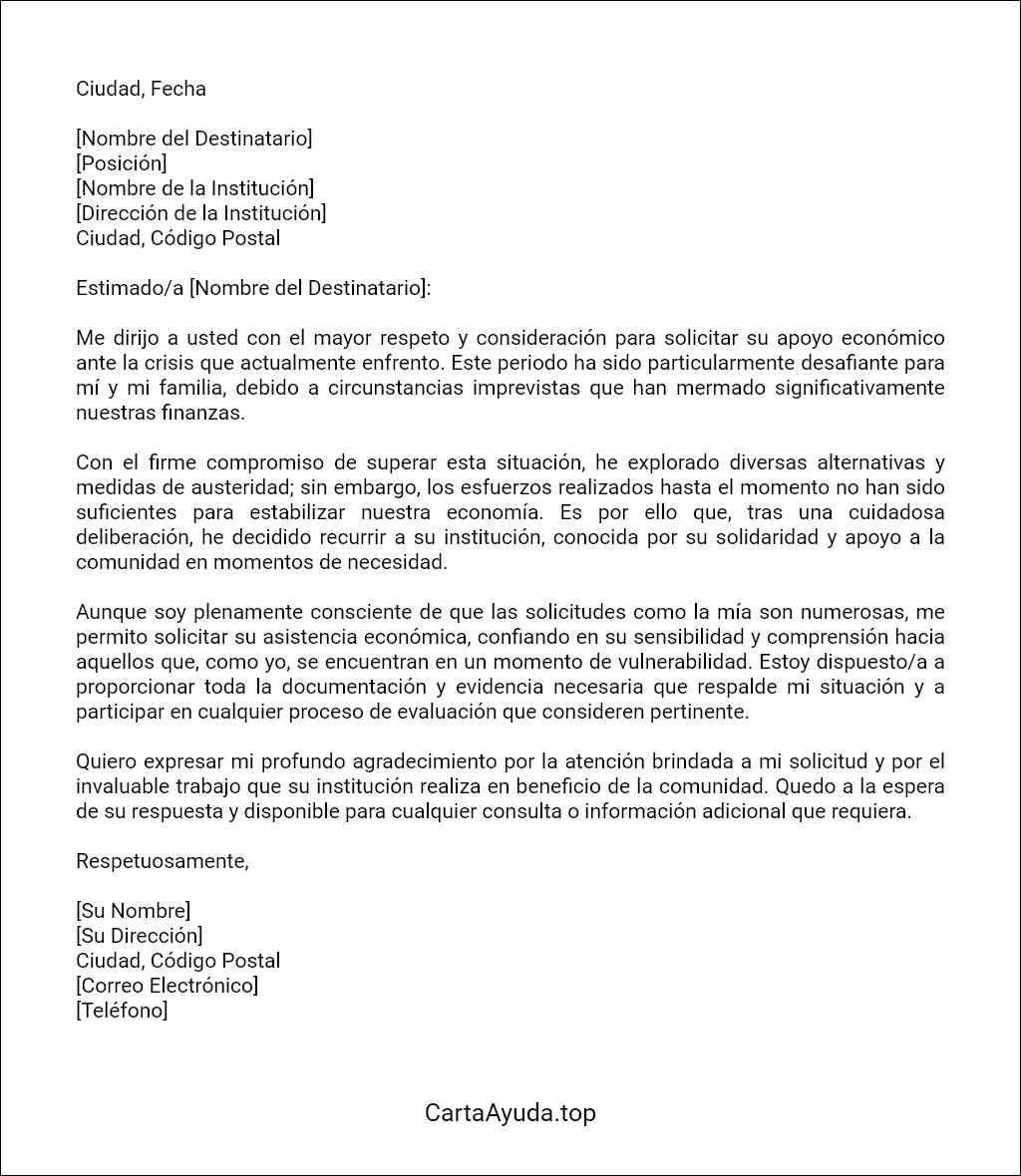 la mejor carta de solicitud de asistencia económica por crisis 