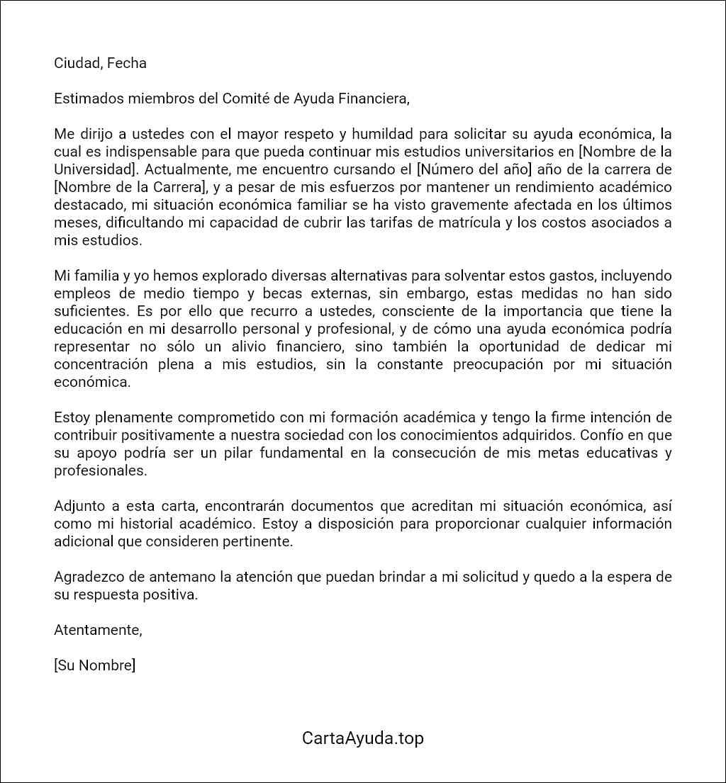 modelo de carta para pedir ayuda economica en la universidad