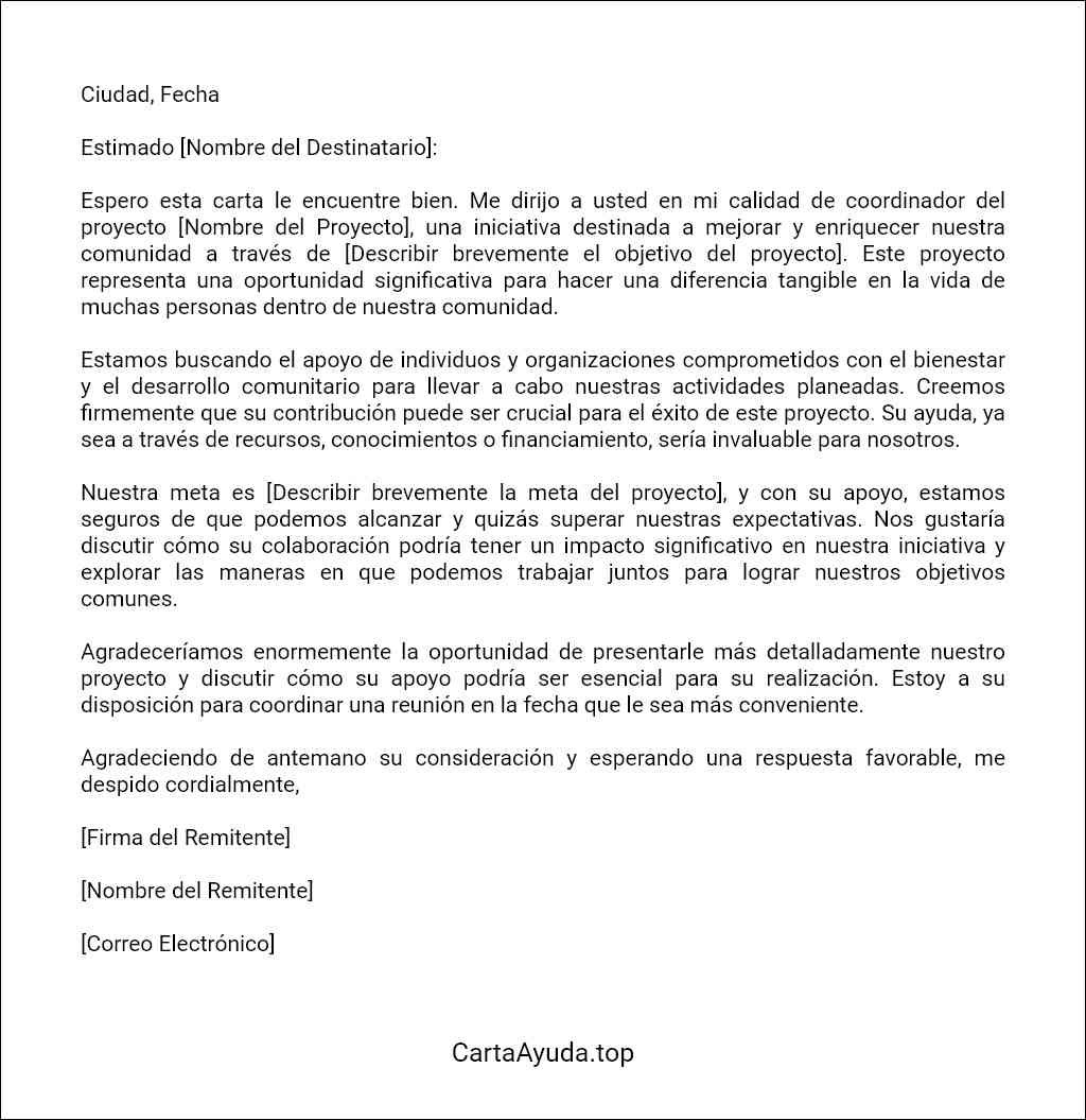 ejemplo de carta para solicitar ayuda para un proyecto comunitario 