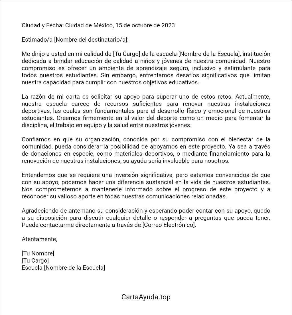 como redactar una carta para solicitar ayuda para una escuela
