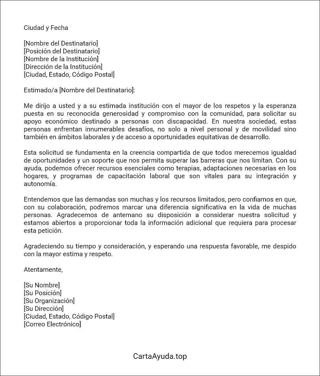 la mejor carta de ayuda económica para personas con discapacidad