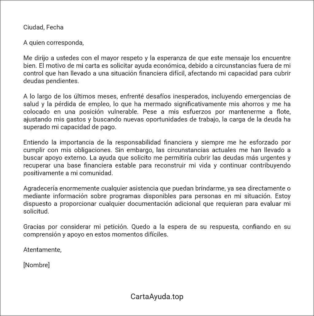 como redactar una carta de solicitud de ayuda económica para pagar deudas