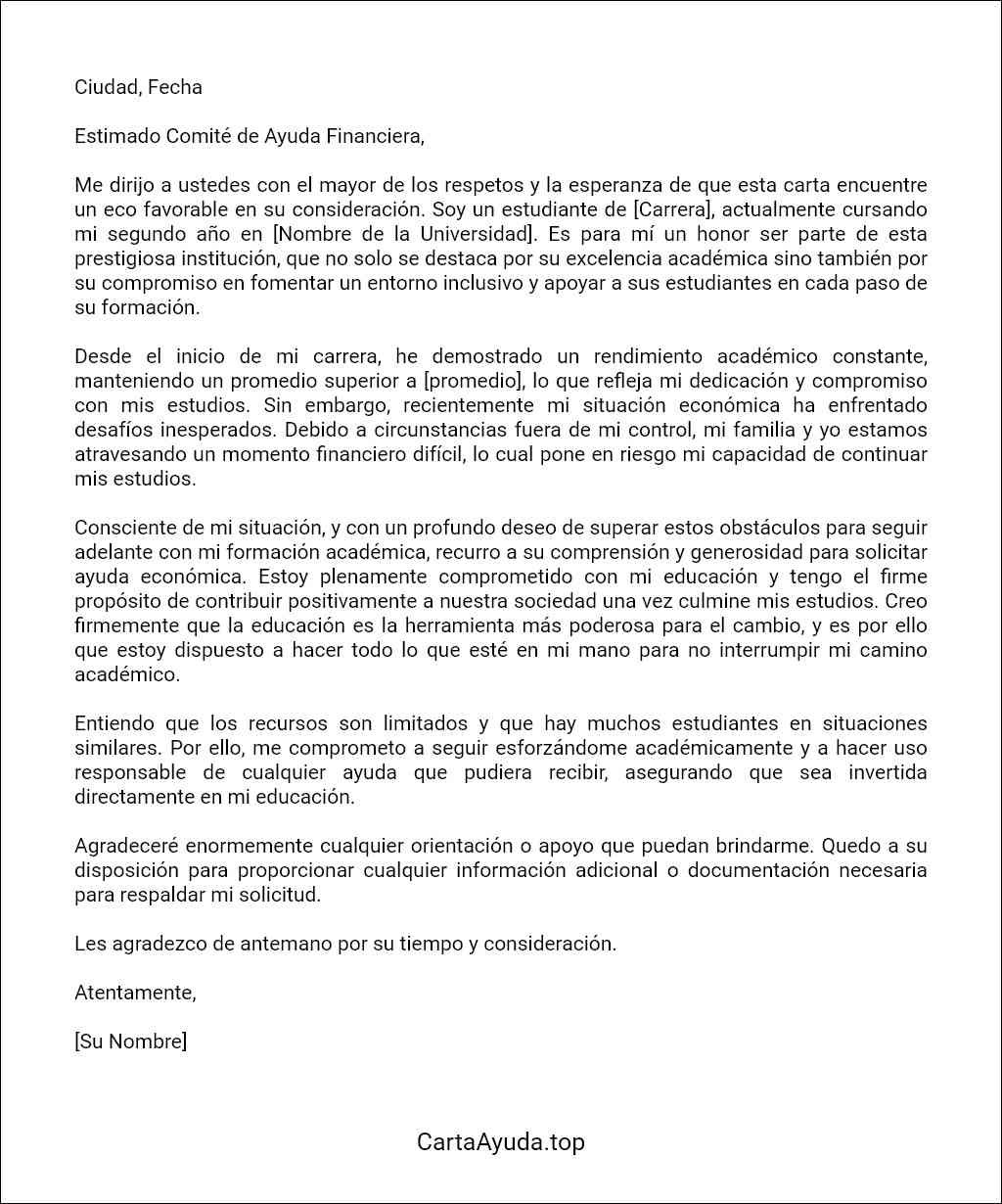 como redactar una carta para pedir ayuda economica en la universidad