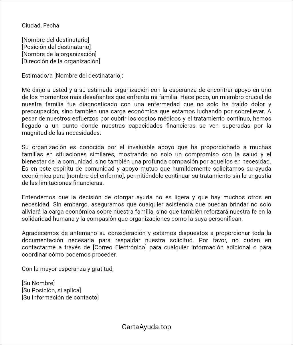 la mejor carta para pedir ayuda economica para un enfermo