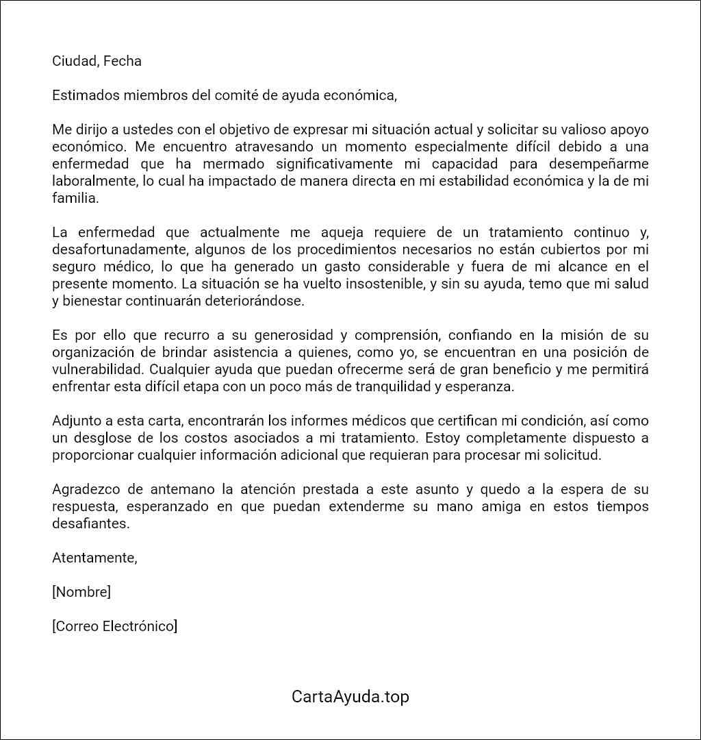 la mejor carta para pedir ayuda económica por enfermedad