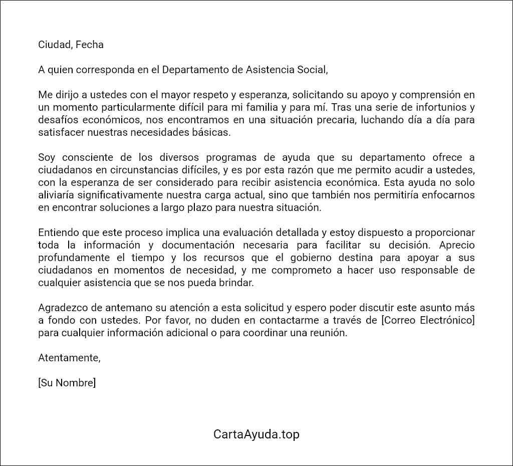 plantilla de carta para solicitar ayuda económica al gobierno
