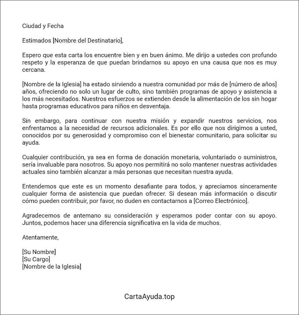 formato de carta para solicitar ayuda para una iglesia
