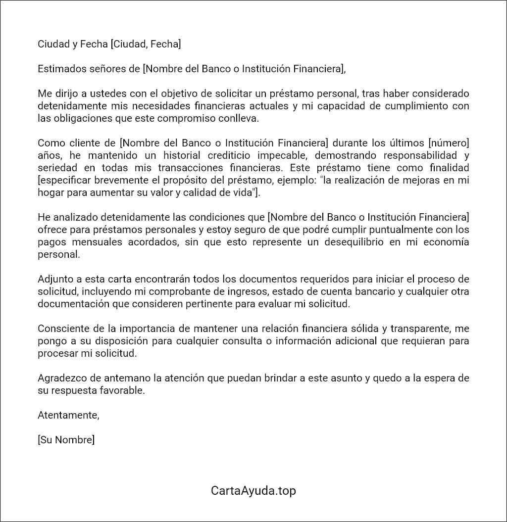 Ejemplo De Carta Para Solicitar Un Prestamo Personal 9053