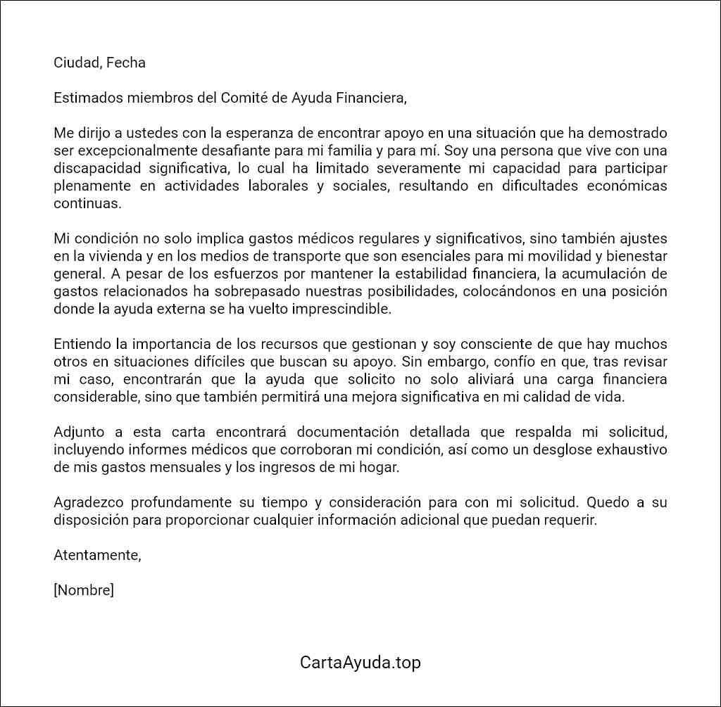 carta de ayuda económica para personas con discapacidad plantilla