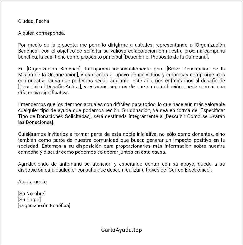 carta de ayuda para conseguir donaciones benéficas ejemplos