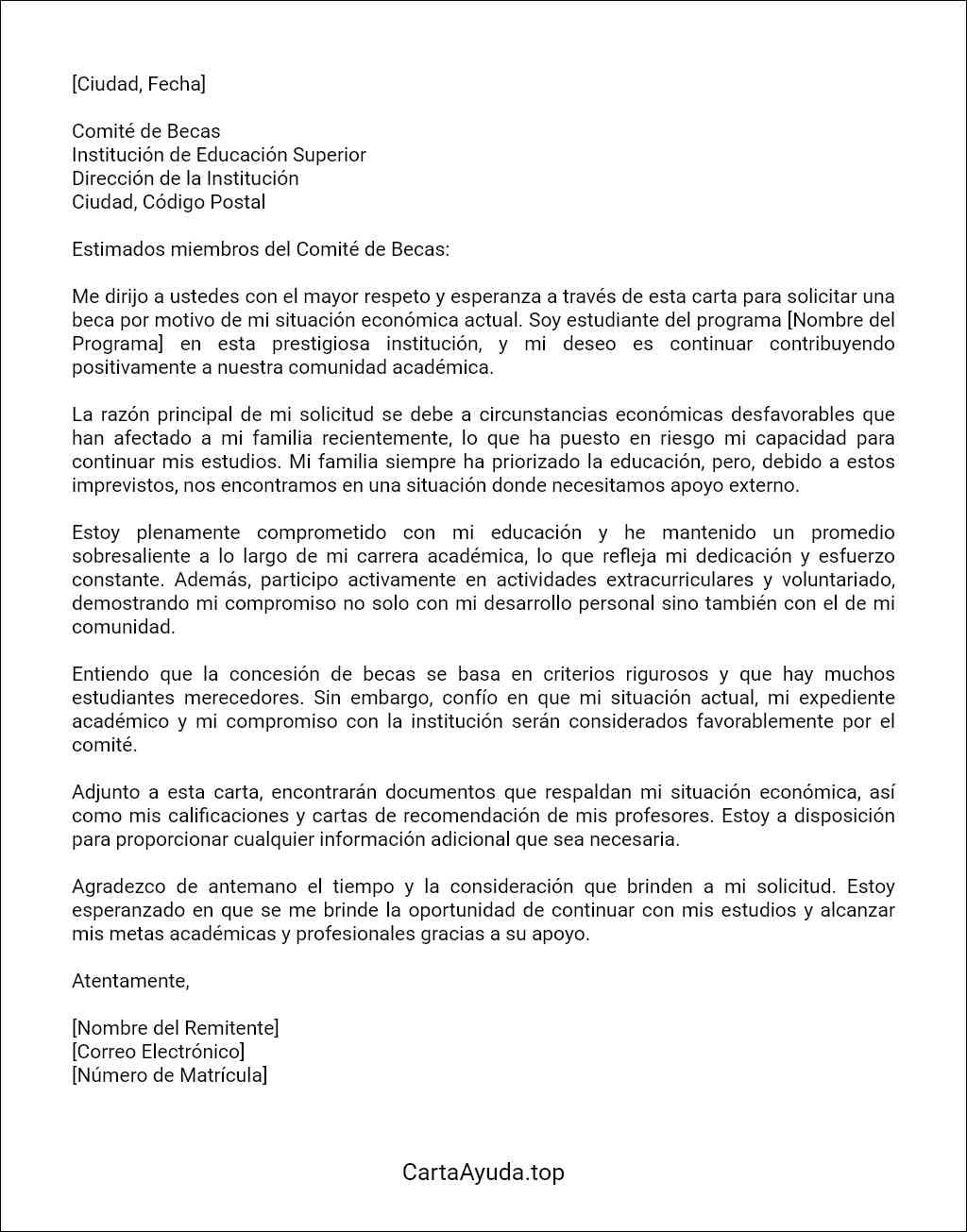 carta de solicitud de beca por situación económica formato